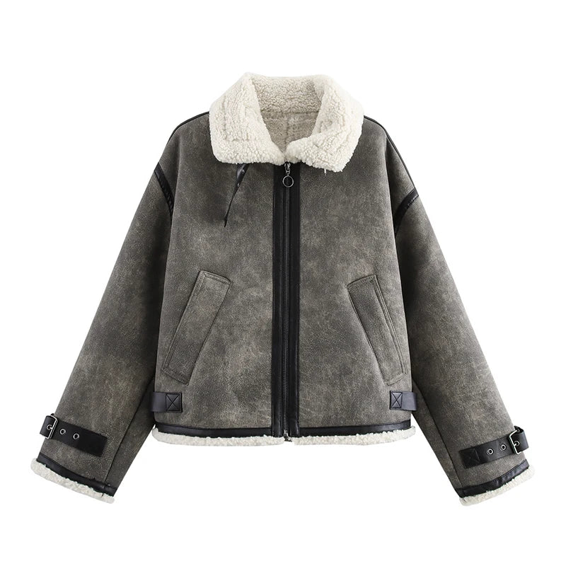 Graue Teddy Jacke Damen