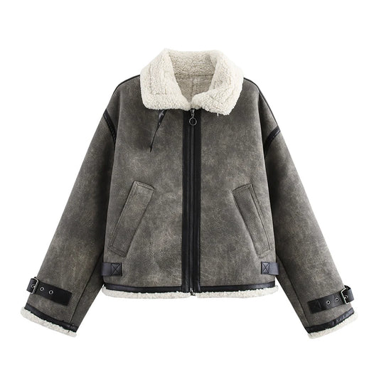 Graue Teddy Jacke Damen
