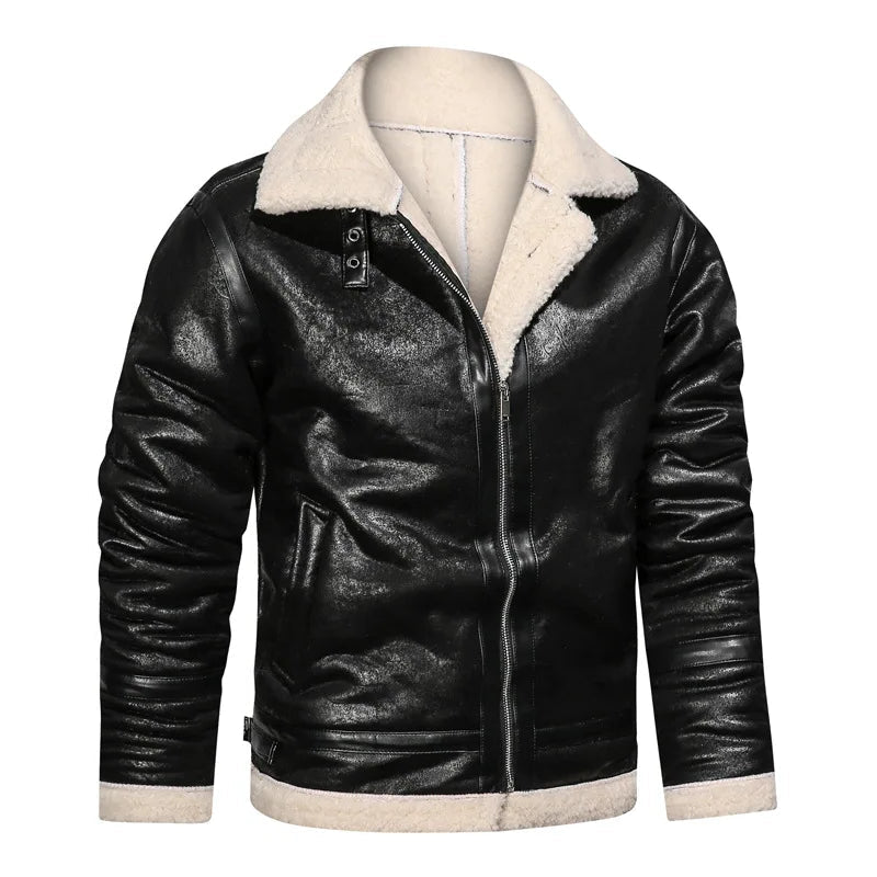 Leder Teddy Jacke schwarz