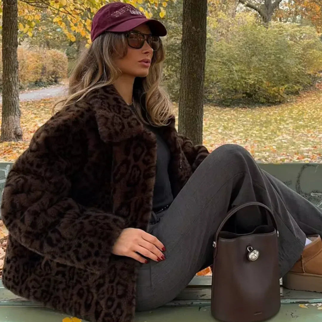 Teddy Jacke Damen Leopard