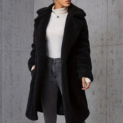 Teddy Jacke Damen Schwarz Lang