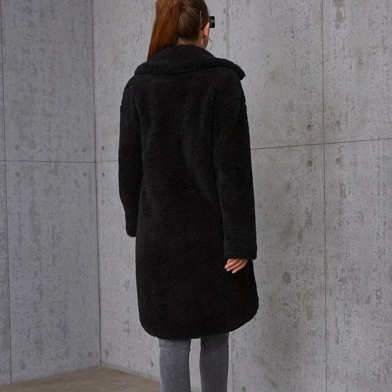 Teddy Jacke Damen Schwarz Lang