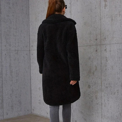 Teddy Jacke Damen Schwarz Lang