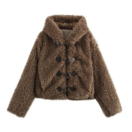 Teddyfell Jacke Damen mit Kapuze